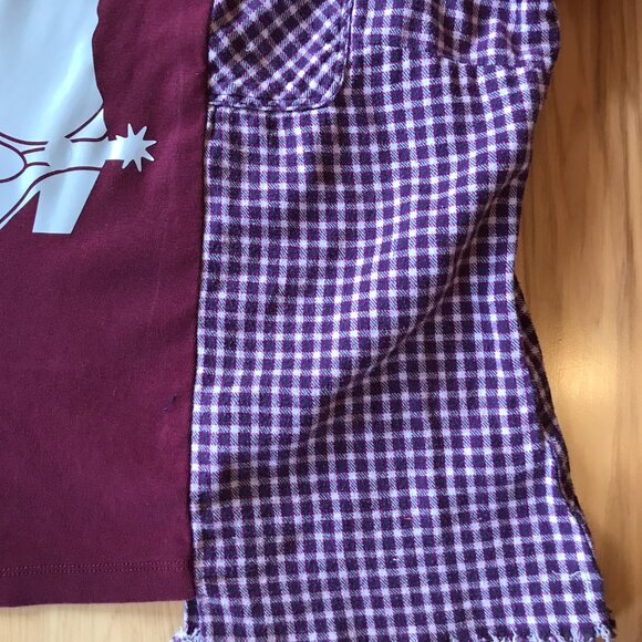 Upcycled Tee, Flannel Sleeves, Size M-L: Reworked Cowgirl Boot Graphic Shirt - Picture 5 of 10